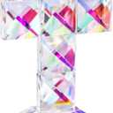 QFkris Colorful Crystal Cross Standing 5'' Tall Traditional Cross Figurine Glass Craft Memorial Gifts Christian Decor (Small-Colored Square)