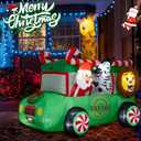 YOUBET 8FT Christmas Van Inflatables - Christmas Inflatables Outdoor Decoration with Animals Santa Claus Blow Up Built-in 8 Led Lights for Xmas Yard Lawn Outdoor Decorations
