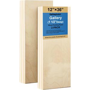 Falling in Art 2 Pack Unfinished Wooden Canvas Panels, 12x36 Gallery Birch Wood Panels Kit, 1 1/2" Deep Art Cradle Boards for Acrylic Painting, Pouring and Burning