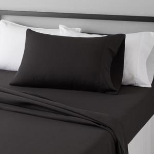Amazon Basics Lightweight Super Soft Easy Care Microfiber 3 Piece Bedsheet Set with 14-Inch Deep Pockets, Twin XL, Black, Solid