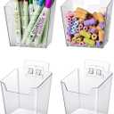 Clear Adhesive Wall Storage Bins, 4 Pack Cabinet Door Organizer Holders, Hanging Wall Mount Pockets, Plastic Cups for Shower Bathroom Makeup Office Craft Remote Kitchen Sink RV Organization (Small)