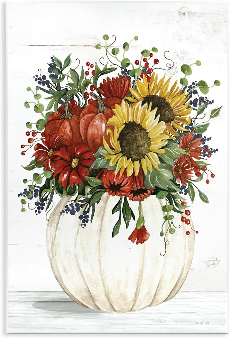 Country Sunflower Pumpkin, 13 x 19 Inch Mounted Print on Wall Plaque