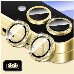 LucBuy Bling Camera Lens Protector for Samsung Galaxy Z Flip 4, Tempered Glass Camera Cover Film Stickers, Glitter Automatic-Alignment Individual Metal Ring Screen Protector (Gold)