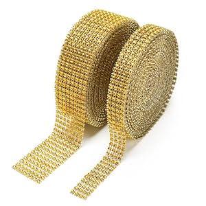 BTSD - home 2 Rolls Dark Gold Rhinestone Ribbon, Diamond Trim for Crafts