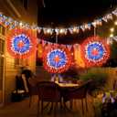 4th of July Decorations Outdoor Solar Lights, 2 PCS 180 LED Fourth of July Red White Blue Patriotic Firework Lights, Solar Outdoor Lights with 8 Modes for Independence Day Memorial Day July 4th Decor