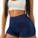 SOFIA'S CHOICE Women Stretchy Jean Shorts Casual Summer High Elastic Waisted Mini Denim Shorts with Pockets Blue-1 Medium (Blue, M)