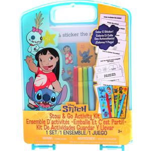 Disney Stitch Stow & Go Activity Kit  17-Piece Travel Art Set with Coloring Sheets, Crayons, Stickers & Carrying Case  Preschool Creative Kit for Ages 3+