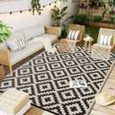 OLANLY Waterproof Outdoor Rug 6x9 ft, Outdoor Plastic Straw Rug for Camping, RV Mat Outside, Outdoor Carpet for Porch, Deck, Backyard, Balcony, Picnic, Black & Beige