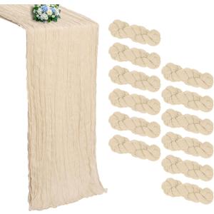 12 Pack Beige Cheesecloth Table Runner 10FT Boho Cheese Cloths Gauze Fabric Table Runners 120 Inch Rustic for Bridal Wedding Birthday Party Baby Shower Holiday Home Decorations