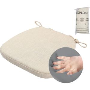 KGPLOME Chair Cushion with Ties for Dining Chairs - Memory Foam Non Slip Kitchen Chair Pad and Dining Seat Cushion with Machine Washable Cover [16.5 x 16.2 Inches] (Light Beige, 1)