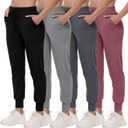 4 Pack Joggers for Women - Sweatpants with Pockets Lightweight Comfy Yoga Pants for Workout Travel Lounge (Small, Black/Light Grey/Dark Grey/Pink)