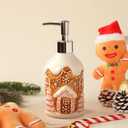 Potchen Gingerbread House Soap Dispenser Christmas Liquid Pump Ceramic Bath Accessories Bathroom Decor Holiday Collection Gingerbread House Shaped Festive Touch for Countertop