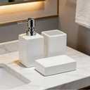 White Bathroom Accessory Set 3 Pcs,Ceramic Soap Dispenser and Toothbrush Holder Cup Soap Dish,Modern Countertop Bath Decor Set for Stylish Bathroom Organization