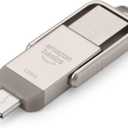 Am128GB USB Flash Drive, Thumb Drive Memory Stick with USB C and USB A Dual Ports, Champagne Silver