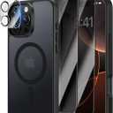 [4 in 1] Magnetic for iPhone 16 Pro Max Case, 2 Pics Privacy Screen Protectors and 1 Pic Camera Protector, Fit for MagSafe, Military Grade Shockproof Translucent Matte 16 Pro Max Cover 6.9", Black
