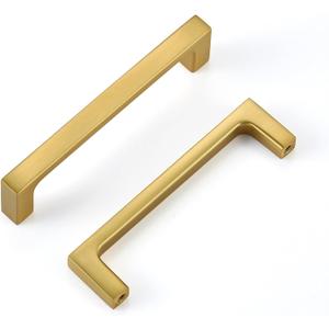 Brushed Brass Kitchen Cabinet Pull, Gold 20 Pack 3-3/4 Inch(96MM) Hole Center, Modern Square Flat Hardware Handle and Knob for Drawer Cupboard Door Bathroom Furniture Dresser Wardrobe