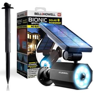 Bell+Howell Bionic Spotlight Deluxe Solar-Powered Spot Light 25 Feet Motion Sensor, Sun Panels, Waterproof Frost Resistant Patio, Yard and Outdoor Lighting As Seen On TV, Black (1 Pack)