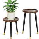 AZADESJET Plant Stand Indoor 1 Pack, Wood Mid Century Indoor Plant Stand, Tall Plant Stands for Flower Pot, Modern Plant Table, Small Side End Table With Raised Design, Walnut, 11.7"x13"