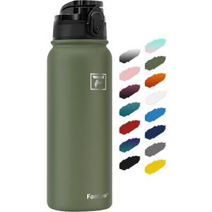 Fanhaw 20 Oz Insulated Stainless Steel Vacuum Water Bottle with Anti-Dust Pop-Open Lid - For Kids, Women, Men | Leak & Sweat Proof (Olive Green)