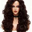 Rugelyss Long Wavy Wigs 28 Inches Natural Dark Brown Synthetic Kinky Curly Hair Wig for Women or Cosplay(dark brown)