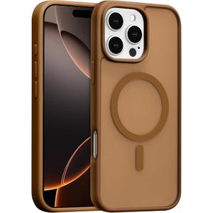 RALEAVO for iPhone 16 Pro Max Case Strong Magnetic Case [Compatible with Magsafe] Slim Shockproof Protective Phone Cover for iPhone 16 Pro Max Phone Case with Translucent Hard Back,Brown