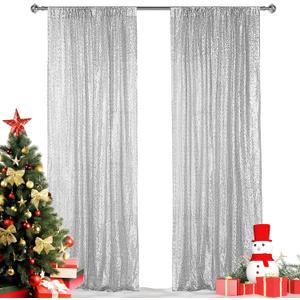 Hahuho Silver Sequin Backdrop Curtain, 2PCS 2FTx8FT Glitter Backdrop Curtain for Parties, Christmas, Wedding, Party Decoration2 Panels, 2FT x 8FT, Silver