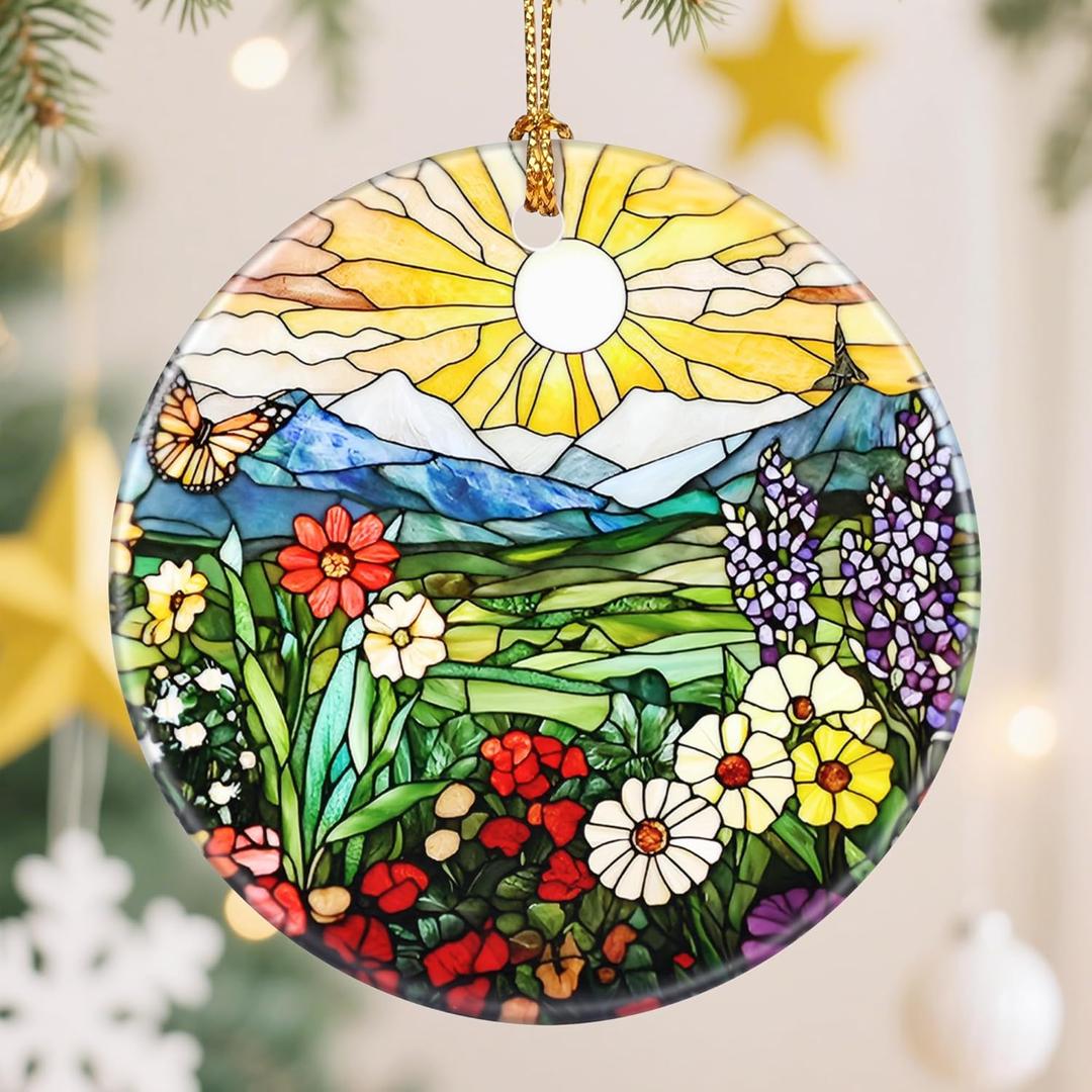 3 x Mountain Wildflowers-Themed Christmas Tree Decorations, Christmas Ornaments, Keepsake Ornaments, Holiday Decor, Xmas Gifts, Gifts for Nature Lovers  Including Plant & Flower Lovers
