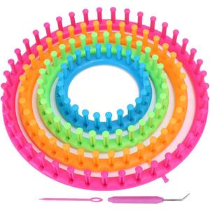 Generic Knitting Loom Set, Circle Round Knitting Looms Craft Kit Tool, Crochet with Hook Needle and Pompom Scarf Maker for DIY Hat Scarf Shawl Sweater Sock Blankets