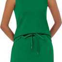 Casly Lamiit Two Piece Skirt Set for Women Sweatsuits Tennis Outfits Casual Mock Neck Sleeveless Top Elastic Short Skorts (Small, Green)