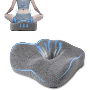 SOOPII Seat Cushion for Office Desk Chair, Memory Foam,Sciatica and Tailbone Pain Relief Cushion, Coccyx Cushion for Wheelchair, Desk Chairs, Cars, Large (Grey)