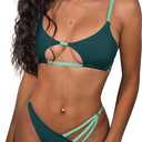 ZAFUL Women's Sexy Cutout Bikini Thong Bikini Set Tie Back Two Piece Swimsuit Bathing Suit (Medium, 2-a-deep Green)