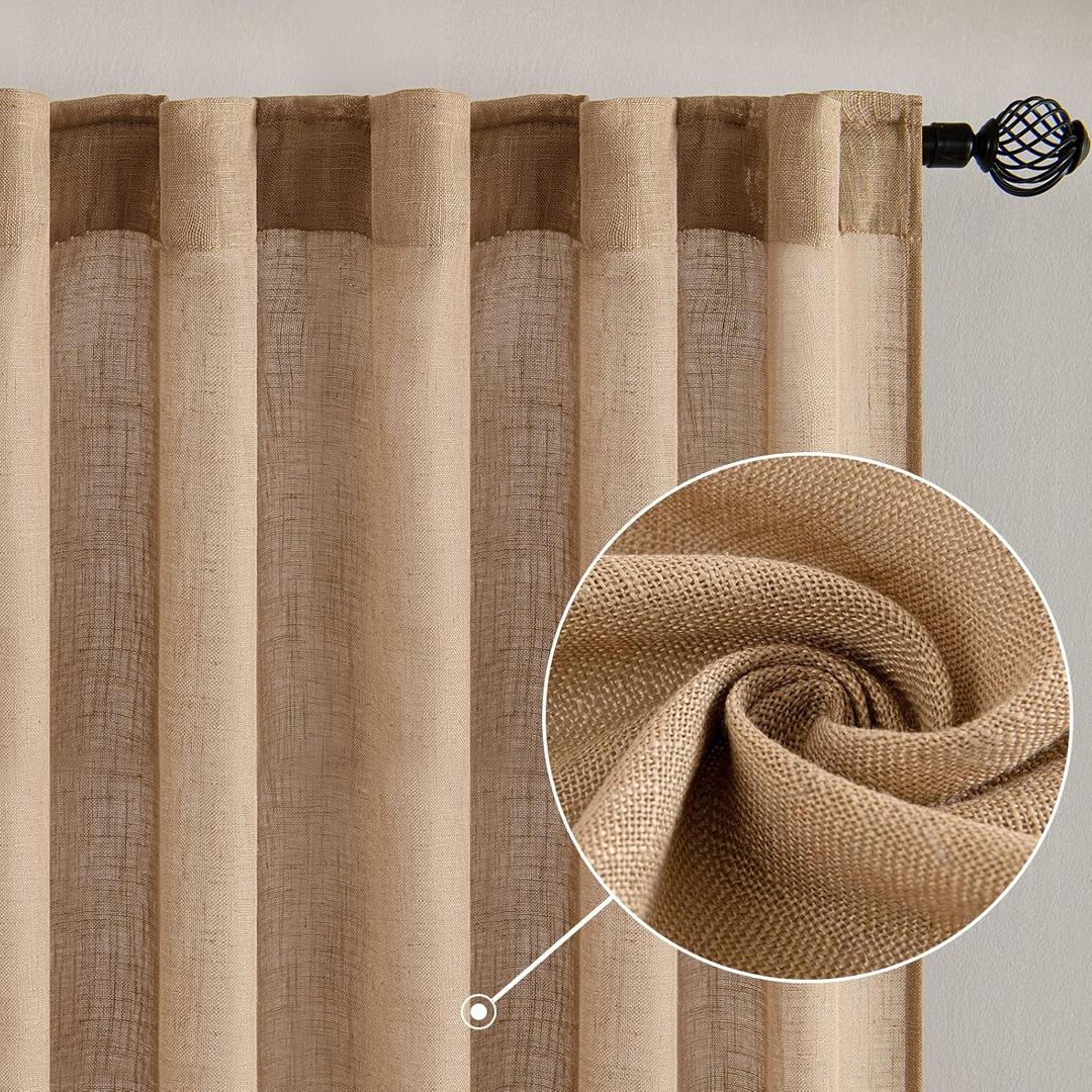 MIULEE Linen Curtains 90 Inch Long for Bedroom Living Room, Soft Thick Linen Textured Window Drapes Semi Sheer Light Filtering Back Tab Rod Pocket Burlap Look Aqua Decor, 2 Panels (52"W x 90"L (Pack of 2))