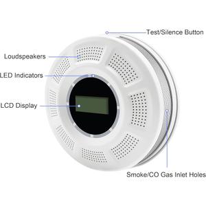 Interconnected Smoke Detector Carbon Monoxide Detector Combo with Digital Display and Sound Light Alarm, 2-in-1 Smoke & CO Alarm with Battery Operated for Home, Travel or RV - 1, 6 Pack