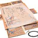 Rotating Wooden Puzzle Board for with 6 Storage Drawers & Protective Cover  Jigsaw Puzzle Table - for Adults & Families Home Entertainment & Puzzle Building (2000 Piece Puzzle Board Rotating)