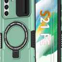 for Samsung Galaxy S21 FE Case with Magnetic Ring Stand+Glass Screen Protector [Compatible with MagSafe] Military Grade Cases with Camera Cover, Shockproof Cover for Samsung S21 FE 6.4", Green