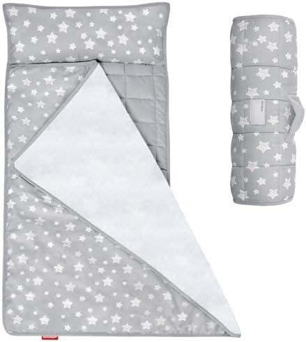 Moonsea Toddler Nap Mat with Fleece Minky Blanket, Lightweight, Soft Perfect for Kids Preschool, Daycare, Travel Sleeping Bag Boys and Girls, 21" x 50" Fit Standard Cot