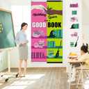 Halloween Pink and Green Party Decorations Witch Princess Themed Banner Holding Space for a Good Book Classroom Front Door Porch Sign Witch Party Wall Decor for kids Birthday Party Supplies