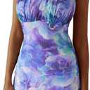PRETTYGARDEN Women's Floral Bodycon Maxi Dress Summer Beach Sundress Sleeveless Spaghetti Strap Wedding Guest Dress (Purple, M)