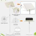 2 in 1 Dual-use Floor & Desktop Book Stand White, 19.6-54 Inch Height Adjustable, for Bible Stand Music Holder Podium Recipe Cookbook, Foldable Book Holder for Reading with Page Clips