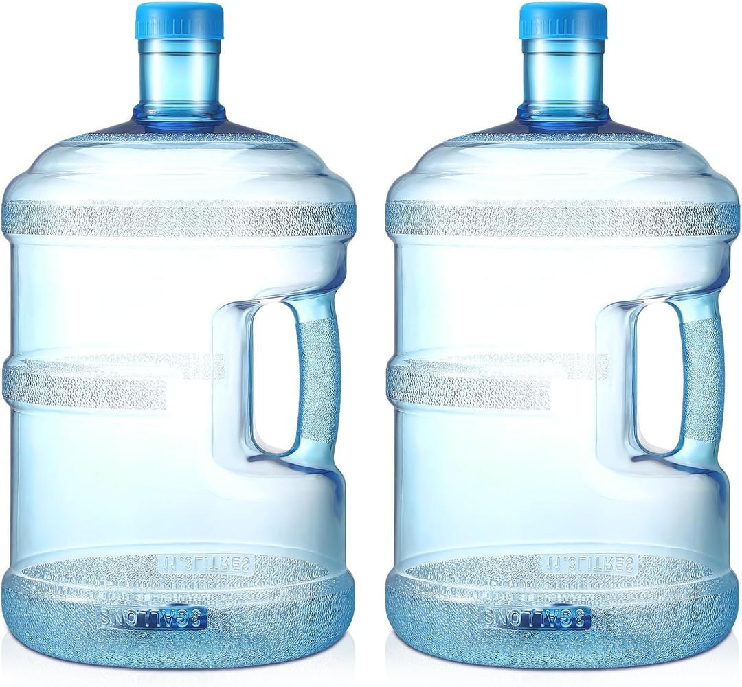 Bokon 2 Pieces gallon water jugs Round Plastic Water Bottle with Handle Screw Cap Reusable Large Capacity Bottle for Camping Outdoor Travel Gym Use