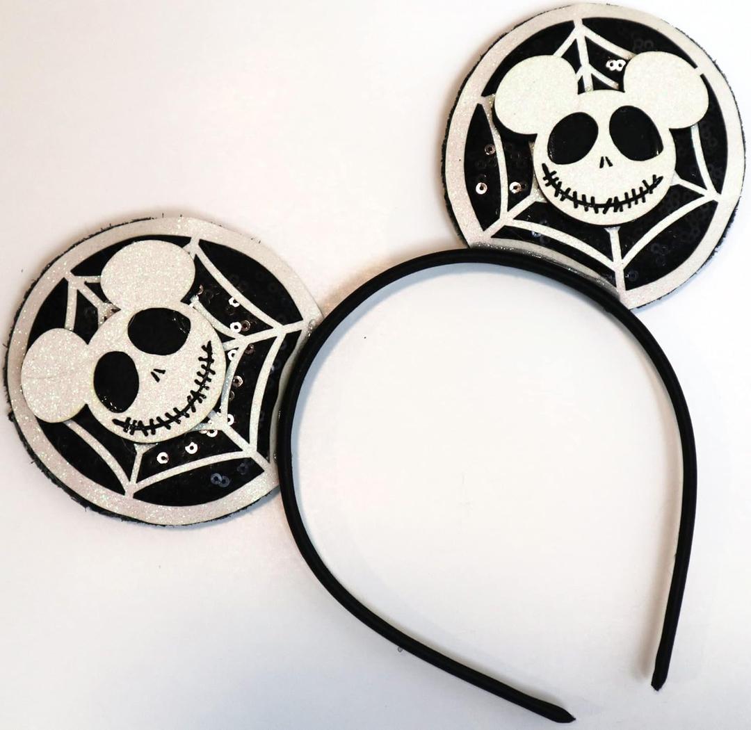 5 x CLGIFT Mickey Ears Halloween Headband with Sequin, Halloween Minnie Ears (White Web Jack)