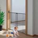 Adjustable Baby Safety Swing Gate, Hardware-Mounted Metal Gate for Stairs and Doorways, Secure Latch for Kids and Pets (Black, 24"-40.5" W x 28.75" H)