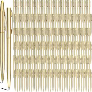 Fuutreo 200 Pack Wedding Gold Pens Bulk Gold Metal Pens Slim Ballpoint Retractable Ballpoint with Black Ink Mini Conical for Wedding Favors Guests, Office Business Teachers,1.0 mm
