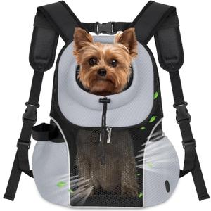 WOYYHO Pet Dog Carrier Backpack Small Dog Front Backpack Ventilated Mesh Dog Travel Back Pack with Safety Belt for Travel Hiking Cycling Outdoor Use (L (10-14 lbs), Grey)