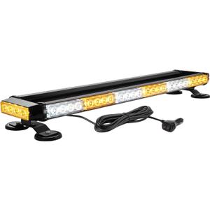 WOWTOU Rooftop Safety Flashing 56 LED Amber White Emergency Light Bar for Construction Vehicles Tow Trucks Snow Plows, Strong Magnetic Strobe Beacon Lights