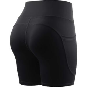 CADMUS High Waist Yoga Shorts for Women Workout Running Shorts Naked Feeling Biker Shorts Tummy Control Deep Pockets, Black, L