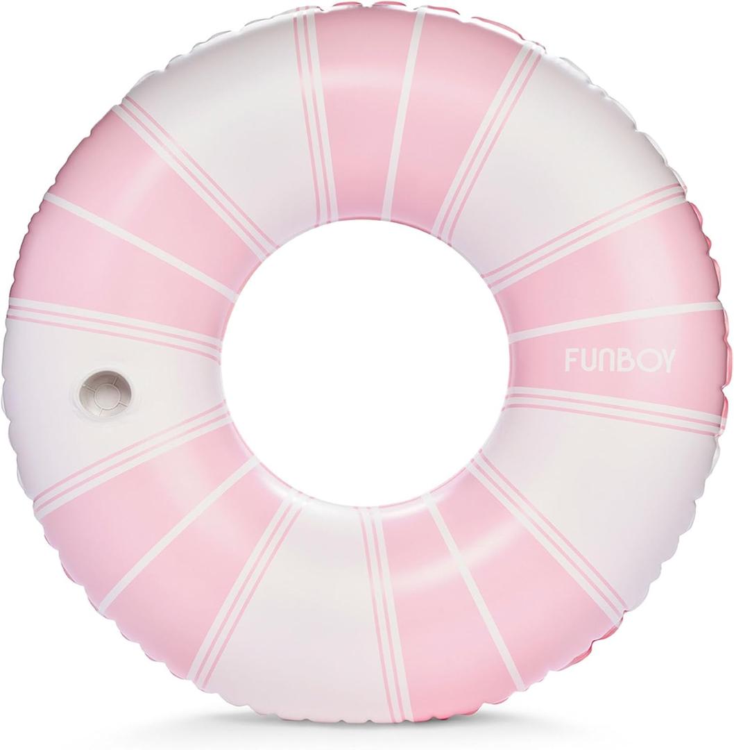 FUNBOY Giant Vintage Stripe Inflatable Pool Float with Cup Holder 48" Pool Float for Adults|Inner Tube Pool Toys Swim Rings Swimming Pool Accessories & Pool Lounger Float for Pool Party & Summer (Pink) FUNBOY Giant Vintage Stripe Inflatable Pool Float with Cup Holder 48" Pool Float for Adults|Inner Tube Pool Toys Swim Rings Swimming Pool Accessories & Pool Lounger Float for Pool Party & Summer (Pink)