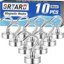 Grtard 10 Pcs Strong Magnetic Hooks Heavy Duty, 25LBS Magnetic Hooks for Cruise Cabins, Magnet Hooks Heavy Duty, Magnet with Hooks for Hanging, Refrigerator, Cruise Cabin, Grill, Travel (Silver)