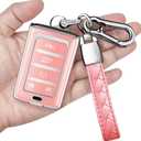 for Jeep Key Fob Cover with Keychain Soft Full Protection Key Shell Compatible with Grand Cherokee L Grand Wagoneer 2021-2025 Smart Key 5 Buttons-B(Chalk Pink)