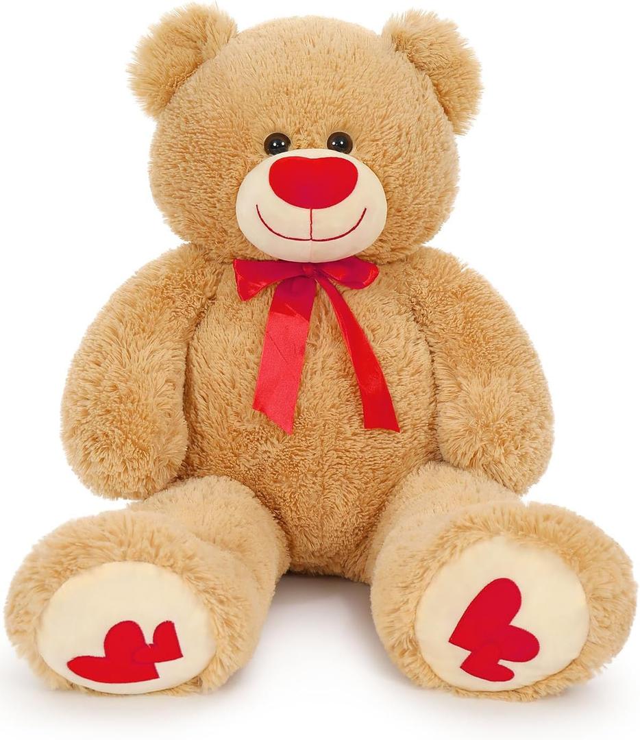 MaoGoLan Giant Teddy Bear 36" Stuffed Animal - Red Heart Footprints Big Teddy Bear Plush for Valentines Gift,Anniversary,Long Distance (35 inches, Brown)